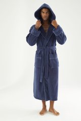 Фото Чоловічий махровий халат з каптуром Велюр/Махра Nusa 7230 Fume Сіро-синій