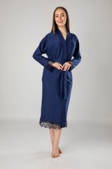 Фото Довгий жіночий халат з тонкого трикотажу з мереживом Nusa Синій Nusa 8670-1