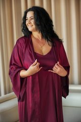Фото Женский Шелковый набор халат с широким рукавом и рубашка Бордовый 120