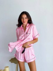 Фото Женский комплект Рубашка + Шорты Шелк Strapes Розовый