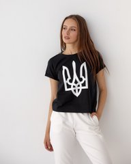 Фото Патріотична жіноча футболка 100% Бавовна Тризуб Чорна 084/22 чорний