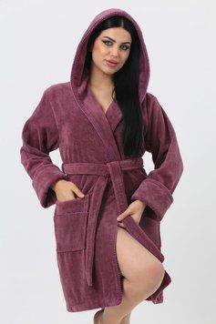 Фото Женский махровый халат с капюшоном Бамбук Nusa Фуксия 6915