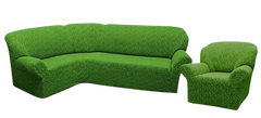 Фото Жакардовий чохол для кутового дивана + крісло Без Спідниці Вензель Зелений
