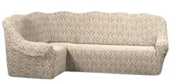 Фото Жаккардовый чехол для углового дивана Без Юбки Turkey № 10 Серо Молочный