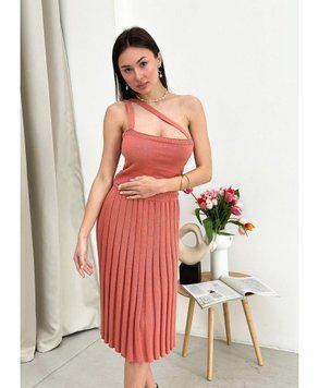 Фото Топ вязаный с асимметричными бретелями Joy Коралловый