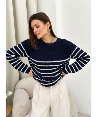 Фото Жіночий в'язаний джемпер Cotton Синій в смужку 027975 028034