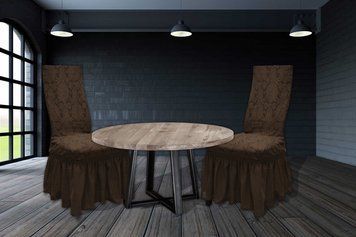 Фото Набір жакардових чохлів на стільці з спідницею Damask Коричневий 6 шт ХМ3027