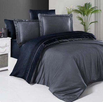 Фото Постельное белье First Сhoice De Luxe 100% Хлопок Сатин Люкс Dark Grey/Navy Blue Синее