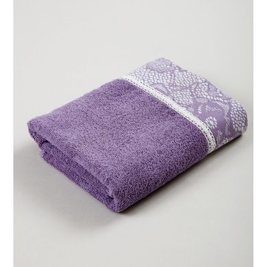 Фото Махровое полотенце с кружевом Romeo Soft 100% Хлопок 500г Crochet Фиолетовое