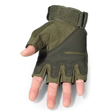 Фото Тактичні рукавиці короткопалі із захистом кістячок UAD Zeus Олива Зевс відкриті без пальців байкерські