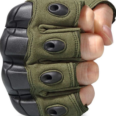 Фото Тактические перчатки короткопалые с защитой костяшек UAD Zeus Олива открытые без пальцев байкерские
