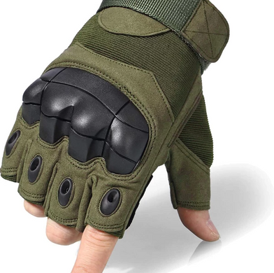 Фото Тактические перчатки короткопалые с защитой костяшек UAD Zeus Олива открытые без пальцев байкерские