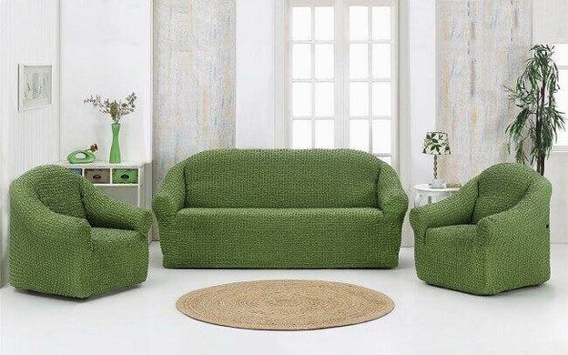 Зеленый чехол на диван без подлокотников