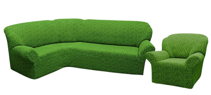 Фото Жаккардовый чехол для углового дивана + кресло Без Юбки Вензель Зеленый