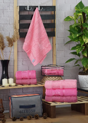 Фото Набор бамбуковых махровых полотенец Aynali Agac Bamboo Desen Розовый 3шт
