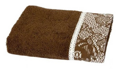 Фото Махровое полотенце с кружевом Romeo Soft 100% Хлопок 500г Crochet Коричневое