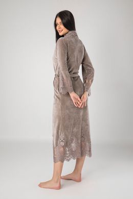 Фото Женский длинный велюровый халат Nusa 0383 Бежевый с кружевом