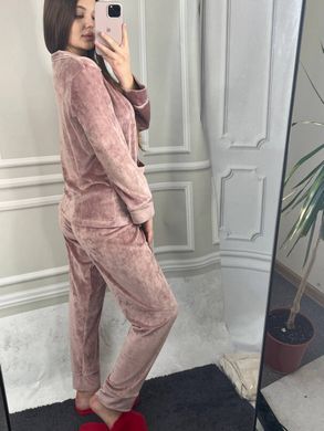 Фото Жіночий домашній костюм Штани + Кофта на гудзиках Рожева Пудра бк
