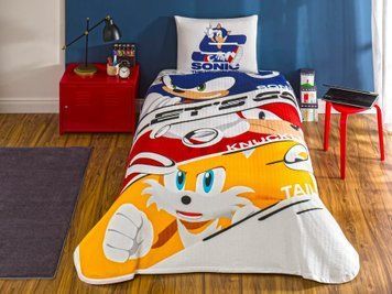 Фото Комплект постільної білизни з піке TAC Disney Sonic простирадло на резинці p-60318303