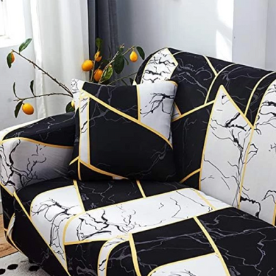 Фото Універсальний трикотажний чохол на тримісний диван Black White Marble 017 Love You 81169