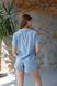 Фото №4 из 8 товара Женская штапельная пижама Шорты + Рубашка Голубая
