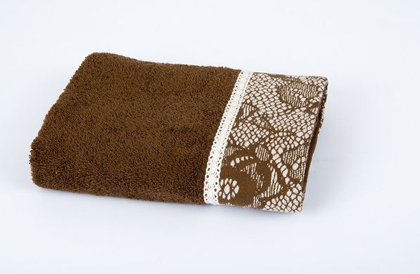 Фото Махровое полотенце с кружевом Romeo Soft 100% Хлопок 500г Crochet Коричневое