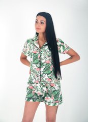 Фото Женский шёлковый набор Шорты и Рубашка Зелёные Тропики