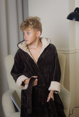 Фото Детский махровый халат для малчика c капюшоном Welsoft Коричневый 4000