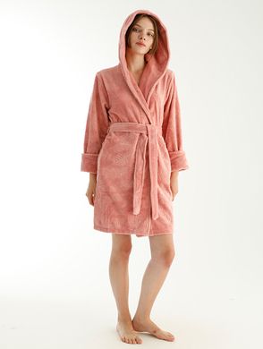Фото Жіночий махрово-велюровий халат з каптуром Nusa 8665 Рожевий