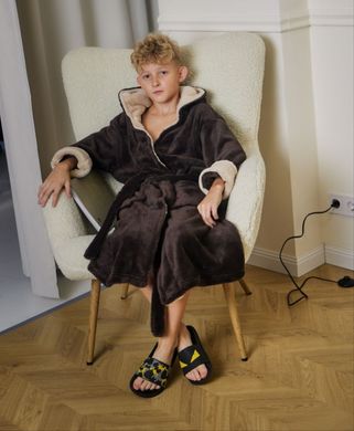 Фото Дитячий махровий халат для хлопчика з каптуром Welsoft Коричневий 4000