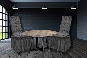 Фото Набір жакардових чохлів на стільці з спідницею Damask Сірий 6 шт ХМ3227