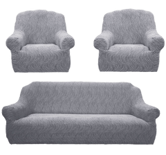 Фото Жакардовий чохол для дивана та+ 2-х крісел Хвиля Світло - Сірий