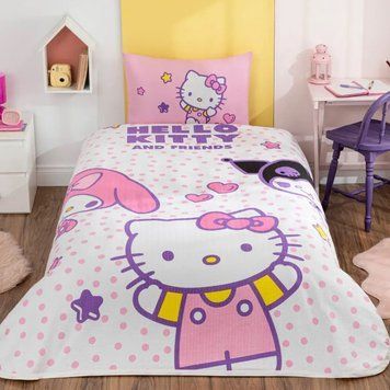 Фото Комплект постільної білизни з піке TAC Disney Hello Kitty & Friends простирадло на резинці p-60325181