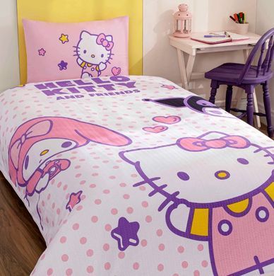 Фото Комплект постільної білизни з піке TAC Disney Hello Kitty & Friends простирадло на резинці p-60325181