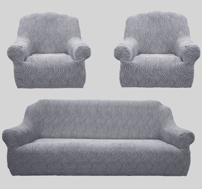 Фото Жакардовий чохол для дивана та+ 2-х крісел Хвиля Світло - Сірий