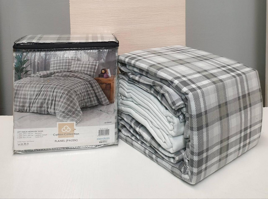 Фото Тепла байкова постільна білизна Фланель Cotton Collection Flanel Grey Check