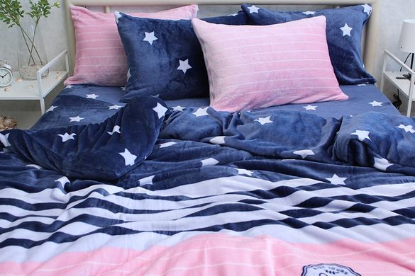Фото Теплое велюровое постельное белье TAG Велсофт Синие Звёздочки ALM1904