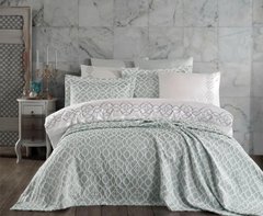 Фото Комплект постельного белья + Покрывало Dantela Vita Victoria Сатин Премиум с Вышивкой Светло-серый