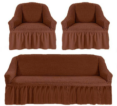 Фото Набор чехлов для мебели диван + 2 кресла love You Шоколад
