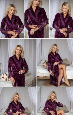 Фото Жіночий велюровий халат з мереживною обробкою Nusa 0383 Violet Фіолетовий 0383-violet