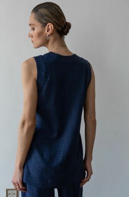 Фото Удлиненный топ льняной на запах Denim Синий