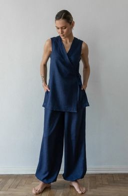 Фото Удлиненный топ льняной на запах Denim Синий