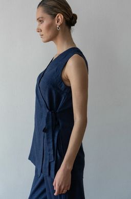 Фото Удлиненный топ льняной на запах Denim Синий