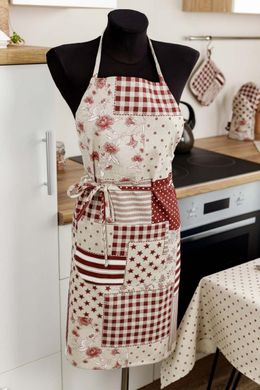 Фото Кухонный хлопковый фартук Прованс Бордовый Печворк