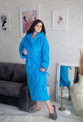 Фото Длинный женский теплый халат с капюшоном Welsoft Бирюзовый 1023 1024