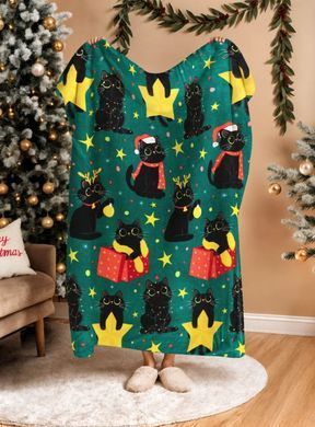 Фото Новогодний плед Wellsoft флисовый Love You Christmas Black Cat