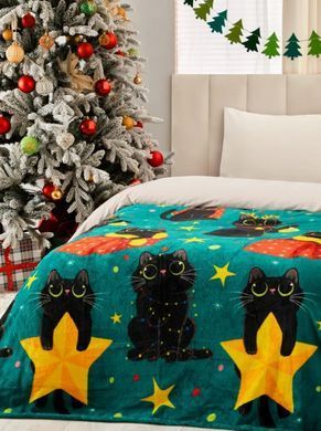 Фото Новогодний плед Wellsoft флисовый Love You Christmas Black Cat