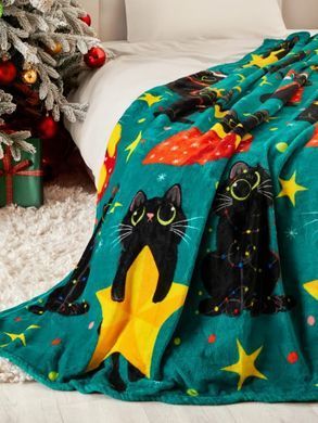 Фото Новогодний плед Wellsoft флисовый Love You Christmas Black Cat