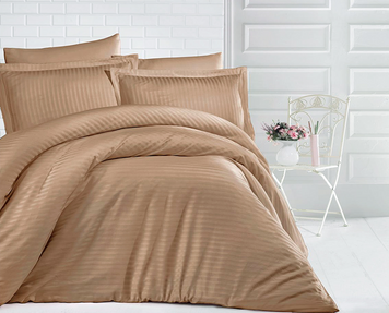 Фото Комплект постельного белья ТМ Tag Satin Stripe 100% Хлопок Бежевый ST-1051