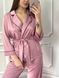 Фото №8 з 12 товару Жіночий домашній костюм Шаль Шовк Армані Штани + Халат Рожевий 110/23 темно рожевий чк